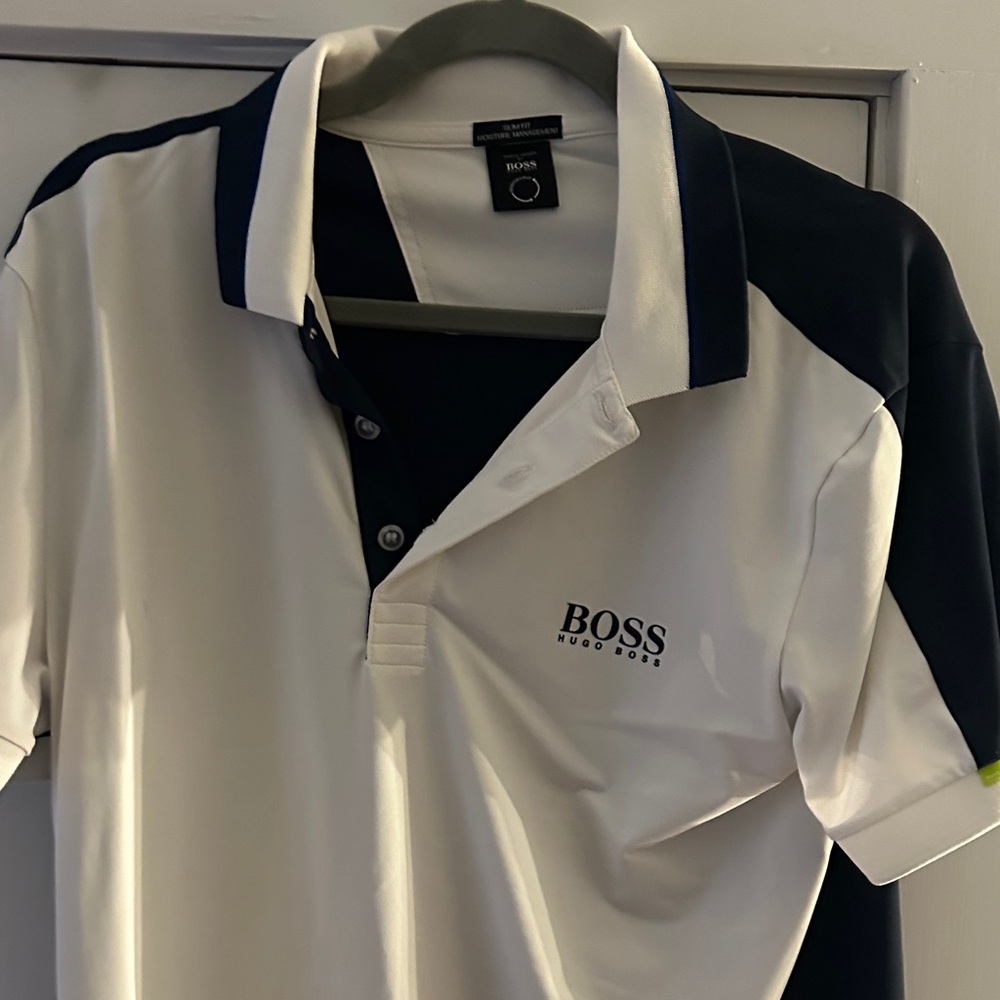 Boss Men's Polo Shirt in White and Navy